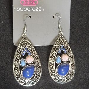 Paparazzi Silver Earrings with Blue and Pink Accents